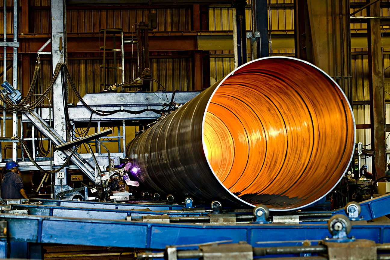 the inside of a steel pipe