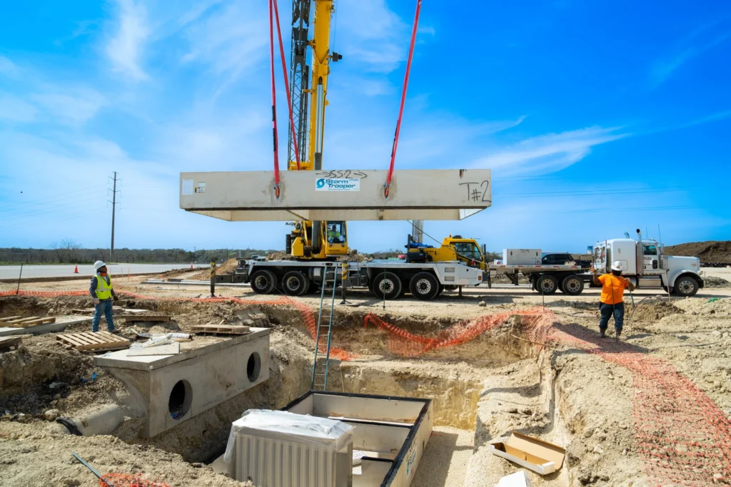 installing a pipe project with a crane