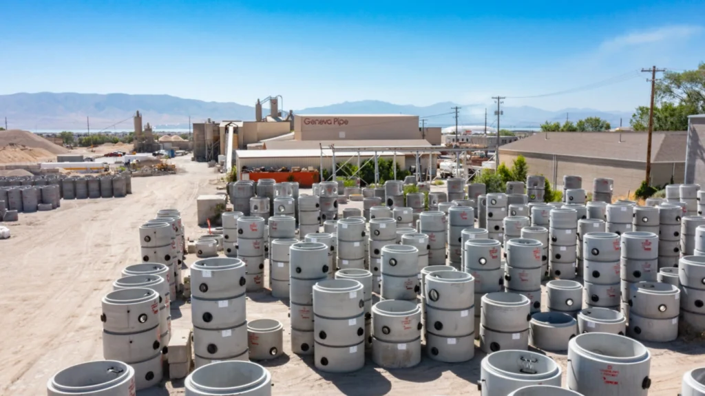 storage lot with precast concrete manholes